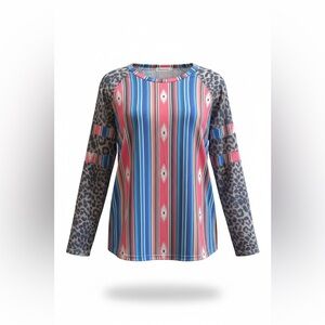 Southern Stitch Striped and Leopard Print Women's Top - Size Small